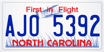 NC license plate AJO5392