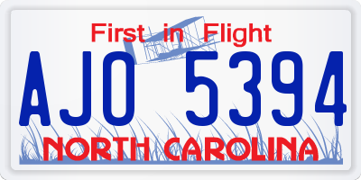 NC license plate AJO5394