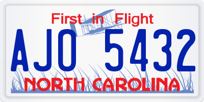 NC license plate AJO5432