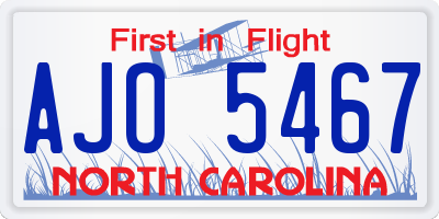 NC license plate AJO5467