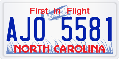 NC license plate AJO5581