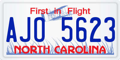 NC license plate AJO5623