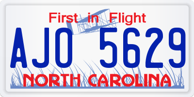 NC license plate AJO5629