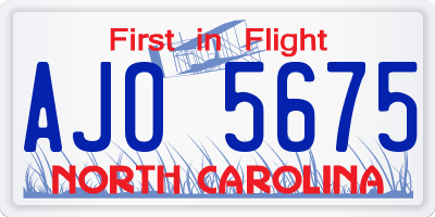 NC license plate AJO5675