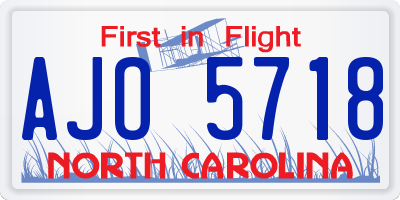 NC license plate AJO5718