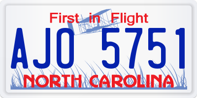 NC license plate AJO5751