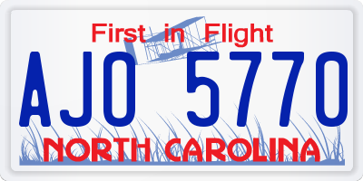 NC license plate AJO5770