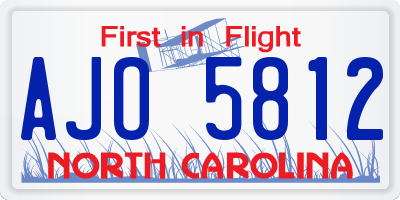 NC license plate AJO5812