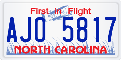 NC license plate AJO5817