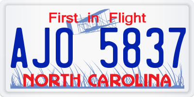 NC license plate AJO5837