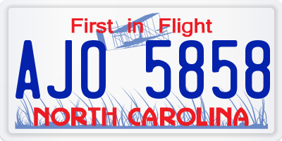 NC license plate AJO5858