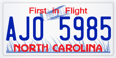 NC license plate AJO5985