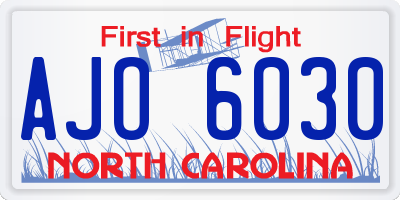 NC license plate AJO6030