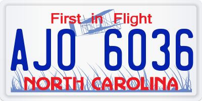 NC license plate AJO6036