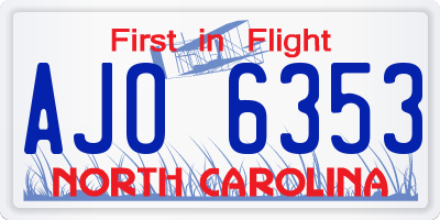 NC license plate AJO6353