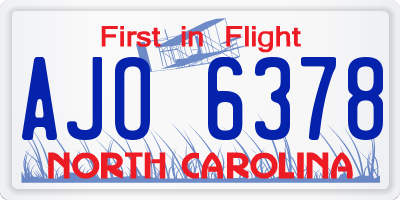 NC license plate AJO6378