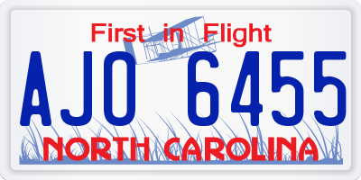 NC license plate AJO6455