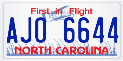 NC license plate AJO6644