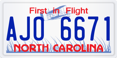 NC license plate AJO6671