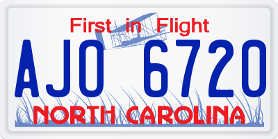 NC license plate AJO6720