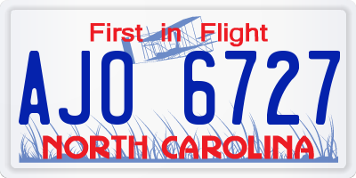 NC license plate AJO6727