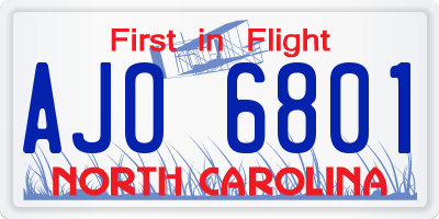 NC license plate AJO6801