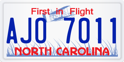 NC license plate AJO7011