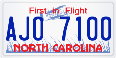 NC license plate AJO7100