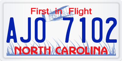 NC license plate AJO7102