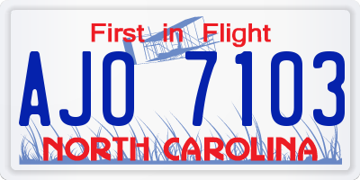NC license plate AJO7103