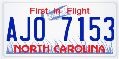 NC license plate AJO7153