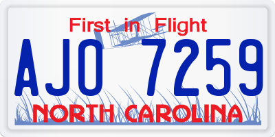 NC license plate AJO7259