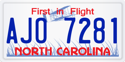 NC license plate AJO7281