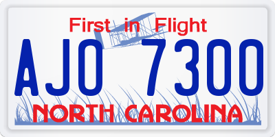 NC license plate AJO7300