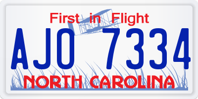NC license plate AJO7334