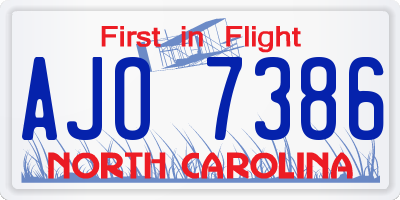 NC license plate AJO7386