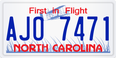 NC license plate AJO7471