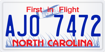 NC license plate AJO7472