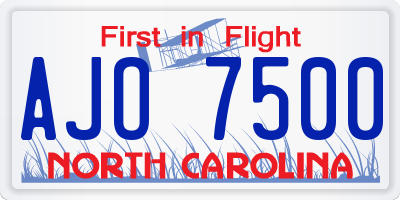 NC license plate AJO7500