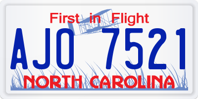 NC license plate AJO7521