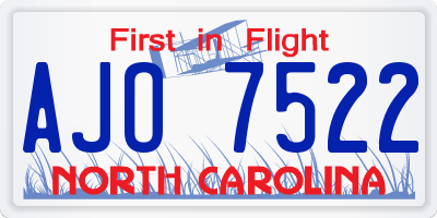 NC license plate AJO7522