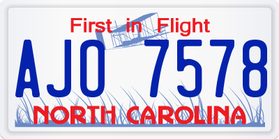 NC license plate AJO7578