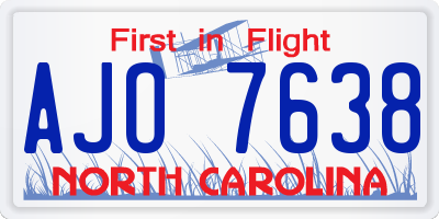 NC license plate AJO7638
