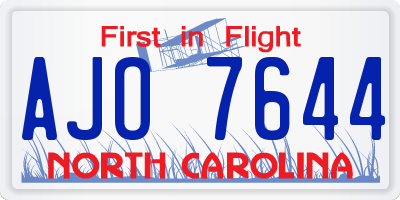 NC license plate AJO7644