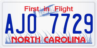 NC license plate AJO7729