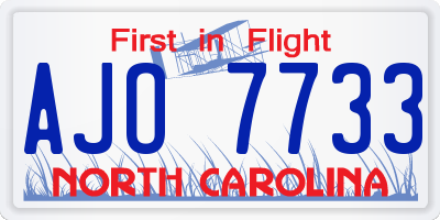NC license plate AJO7733