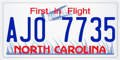 NC license plate AJO7735