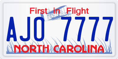 NC license plate AJO7777