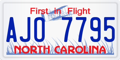NC license plate AJO7795