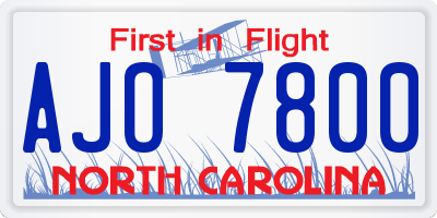 NC license plate AJO7800